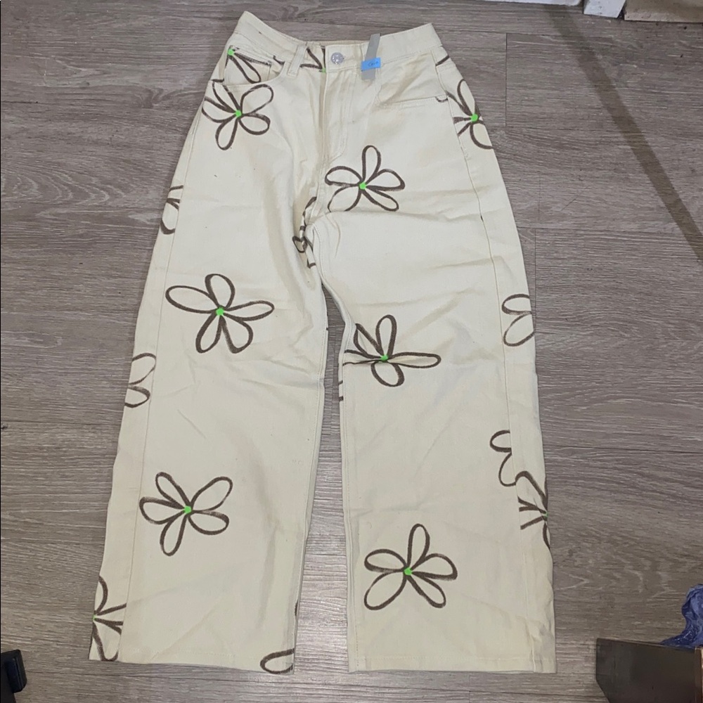 SHEIN Cream Floral women Bottoms xxs tailored pants high waisted